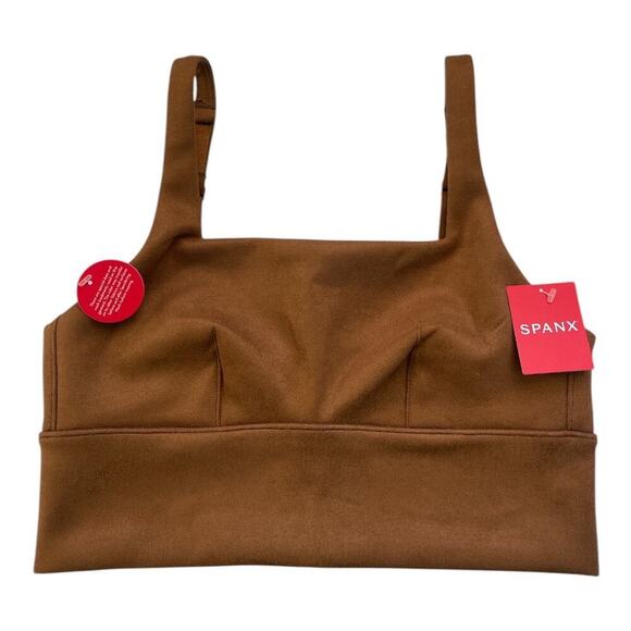 SPANX Women's Longline Square Neck Suede Bralette Rich Caramel Size Small Bra - Picture 1 of 5